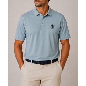 Peter Millar Summer Comfort Polo‎ Shirt Mens Large Blue Striped RICG Logo Golf